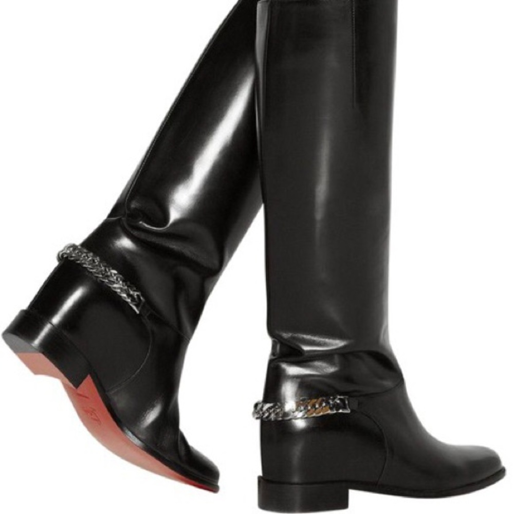 LOUBOUTIN TALL RIDING BOOT WITH ANKLE CHAIN